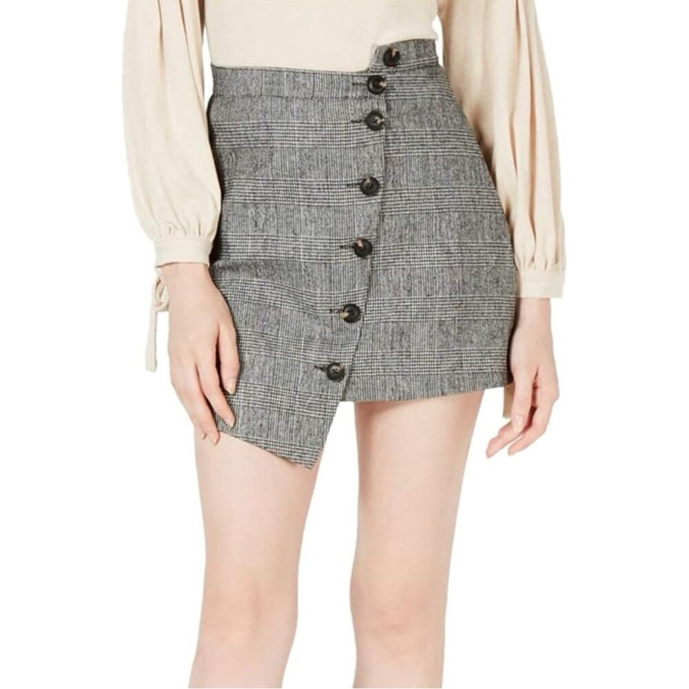 Sage The Label Button Front Asymmetrical Skirt Grey Plaid‎ XL NWT